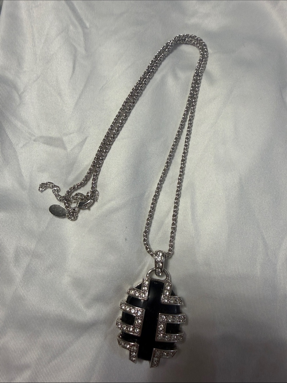 Nolan Miller Silver-tone Black Enamel Cross Pendant Necklace